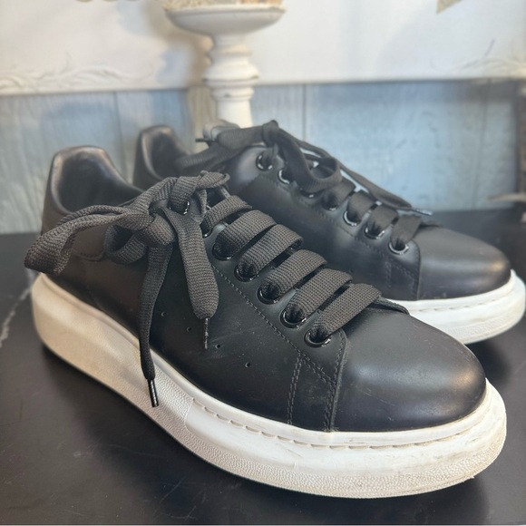 Alexander McQueen Shoes - Alexander McQueen Black Sneakers with White Platform